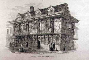 Ősi ház a régi vajpiacon, Ipswich, a The Illustrated London News 1881. július 23-i számából. alkotó: English School